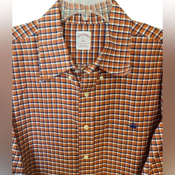 Brooks Brothers Men’s Sz XL Orange Blue Plaid Classic Button Down Collar Shirt - Picture 4 of 7